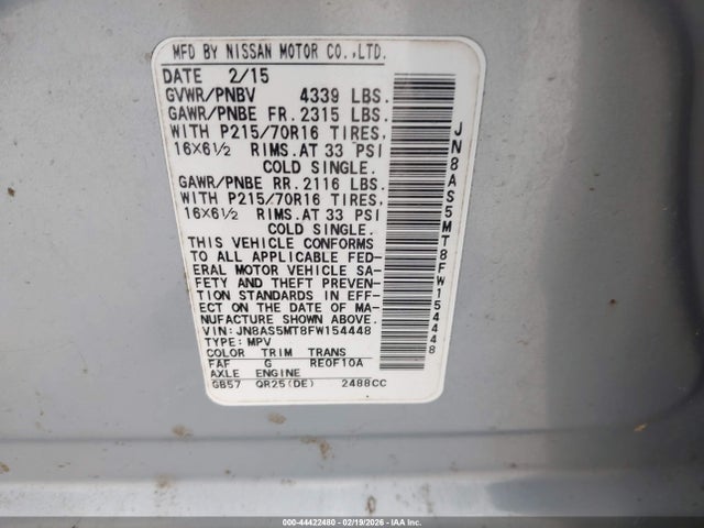 JN8AS5MT8FW154448 Nissan Rogue Select S