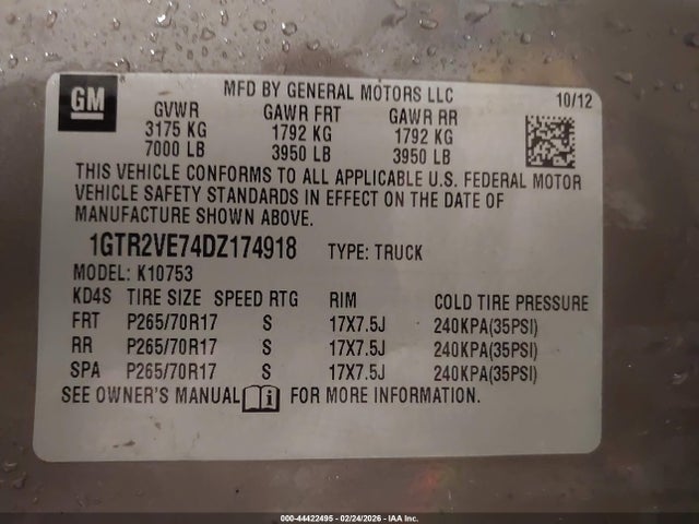 Продаж на аукціоні авто 2013 Gmc Sierra 1500 Sle, vin: 1GTR2VE74DZ174918, номер лоту: 44422495
