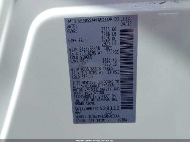 Продаж на аукціоні авто 2015 Infiniti Qx60, vin: 5N1AL0MN2FC528112, номер лоту: 44422500
