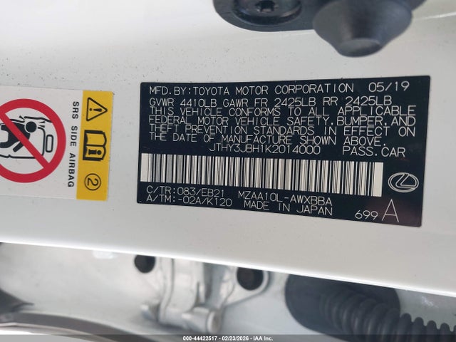 Продажа на аукционе авто 2019 Lexus Ux 200 F Sport, vin: JTHY3JBH1K2014000, номер лота: 44422517