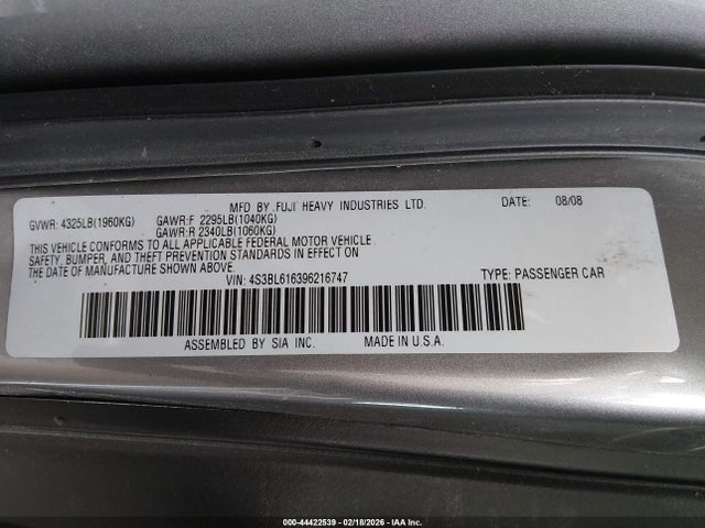 Aukcja sprzedaży 2009 Subaru Legacy 2.5i, vin: 4S3BL616396216747, numer aukcji: 44422539