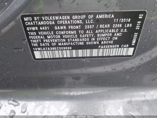2019 VOLKSWAGEN PASSAT 1VWLA7A36KC009599 Photo 8