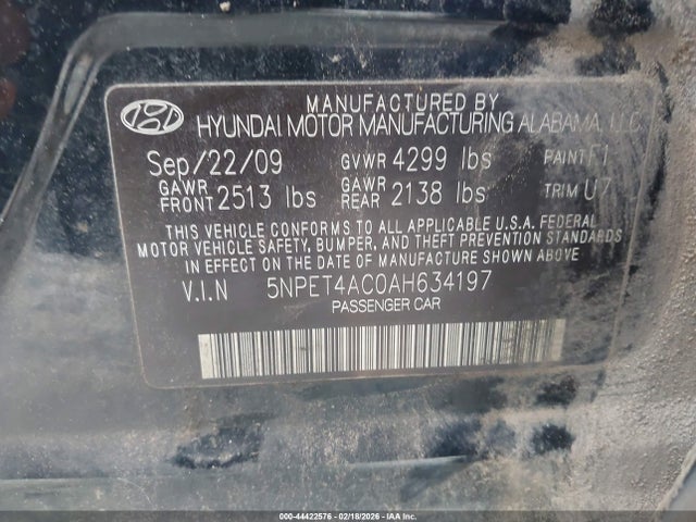 Aukcja sprzedaży 2010 Hyundai Sonata Gls, vin: 5NPET4AC0AH634197, numer aukcji: 44422576