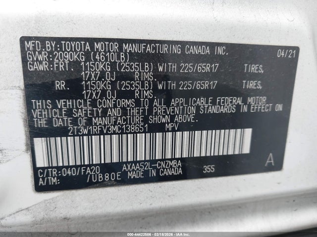 Toyota Rav4 Xle 2021 2T3W1RFV3MC138651 Image 9