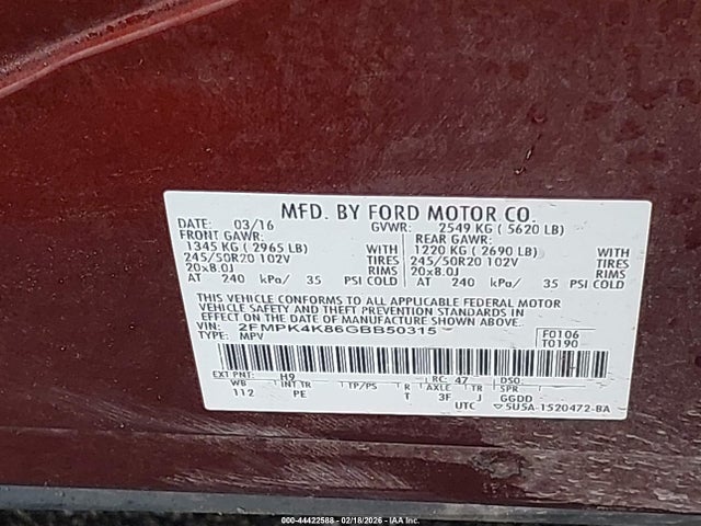 2FMPK4K86GBB50315 Ford Edge Titanium
