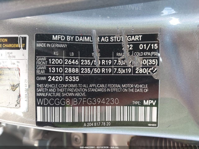2015 Mercedes-benz Glk 350 4matic მანქანა იყიდება აუქციონზე, vin: WDCGG8JB7FG394230, აუქციონის ნომერი: 44422591