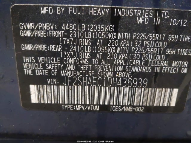 Aukcja sprzedaży 2013 Subaru Forester 2.5x Limited, vin: JF2SHAEC1DH436939, numer aukcji: 44422592