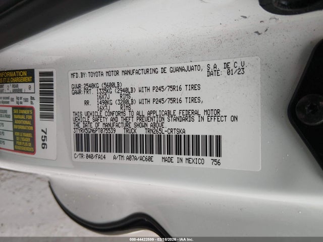 Продажа на аукционе авто 2023 Toyota Tacoma Sr, vin: 3TYRX5GN6PT075539, номер лота: 44422599