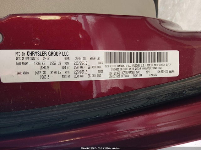 Продажа на аукционе авто 2012 Chrysler Town & Country Touring, vin: 2C4RC1BG8CR286768, номер лота: 44422607