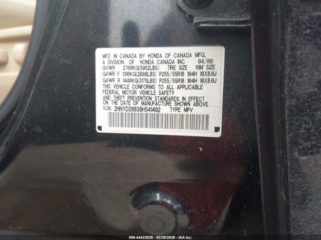 Продаж на аукціоні авто 2008 Acura Mdx Technology Package, vin: 2HNYD28638H541492, номер лоту: 44422626