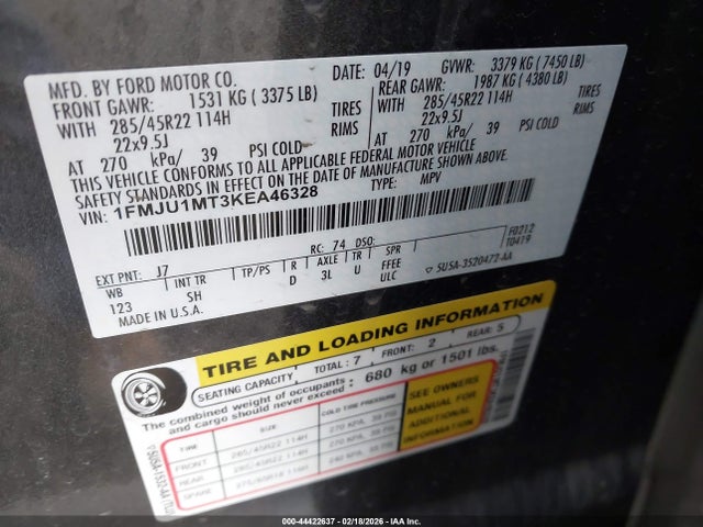 1FMJU1MT3KEA46328 Ford Expedition Platinum