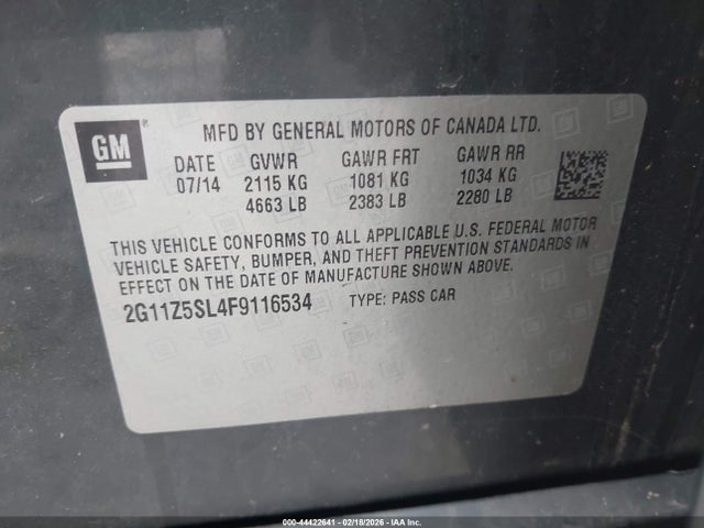 Aukcja sprzedaży 2015 Chevrolet Impala Ls, vin: 2G11Z5SL4F9116534, numer aukcji: 44422641