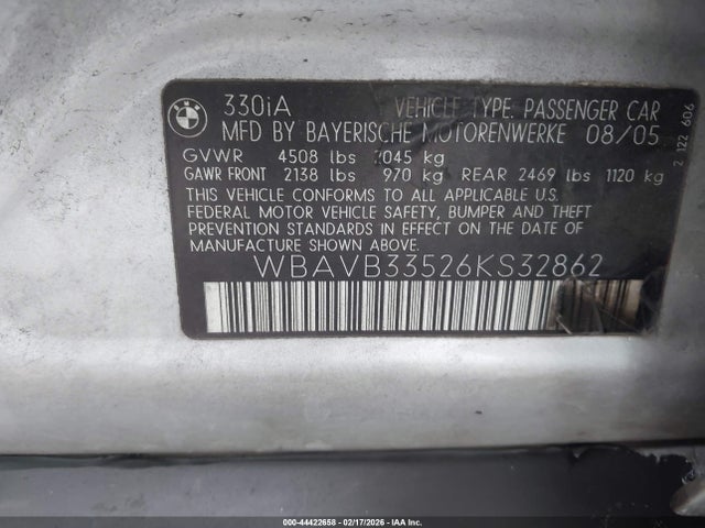 2006 BMW 330I WBAVB33526KS32862 Photo 8