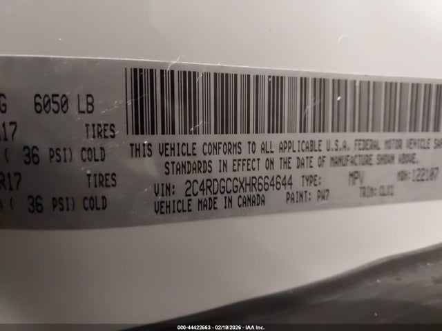 2C4RDGCGXHR664644 Dodge Grand Caravan Sxt