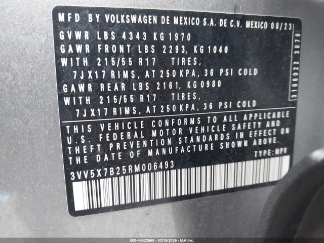 44422668 :رقم المزاد ، 3VV5X7B25RM006493 vin ، 2024 Volkswagen Taos 1.5t S مزاد بيع