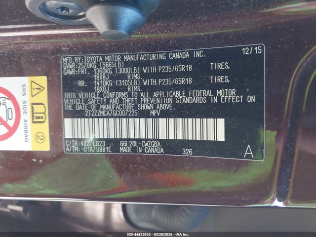 44422680 :رقم المزاد ، 2T2ZZMCA7GC007225 vin ، 2016 Lexus Rx 350 مزاد بيع