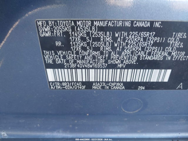 Продажа на аукционе авто 2011 Toyota Rav4, vin: 2T3BF4DV4BW169537, номер лота: 44422695