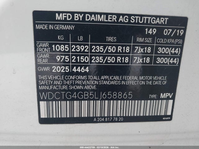 44422709 :رقم المزاد ، WDCTG4GB5LJ658865 vin ، 2020 Mercedes-benz Gla 250 4matic مزاد بيع