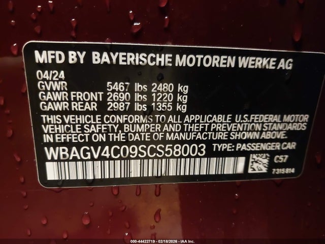 2025 Bmw 840i Gran Coupe Xdrive მანქანა იყიდება აუქციონზე, vin: WBAGV4C09SCS58003, აუქციონის ნომერი: 44422719