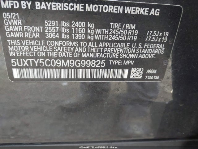2021 Bmw X3 Xdrive30i მანქანა იყიდება აუქციონზე, vin: 5UXTY5C09M9G99825, აუქციონის ნომერი: 44422720