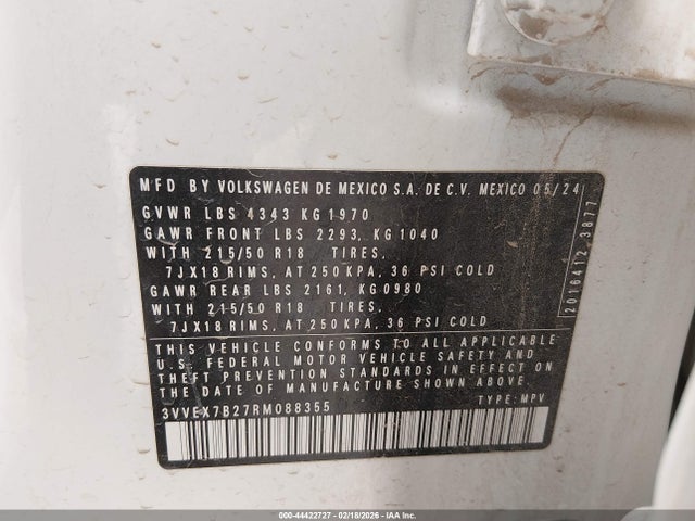2024 Volkswagen Taos 1.5t Se მანქანა იყიდება აუქციონზე, vin: 3VVEX7B27RM088355, აუქციონის ნომერი: 44422727