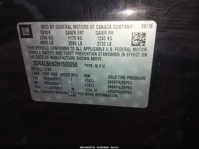 2GNALBEK2H1509290 Chevrolet EQUINOX LS