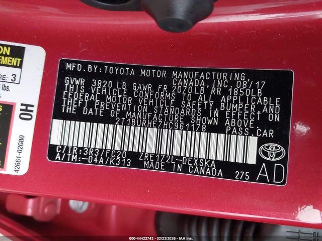 2T1BURHE7HC961178 Toyota COROLLA SE