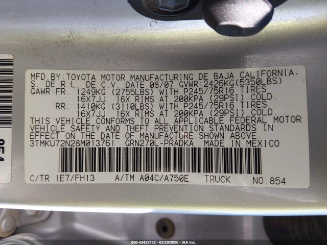 2008 TOYOTA TACOMA 3TMKU72N28M013761 Photo 8