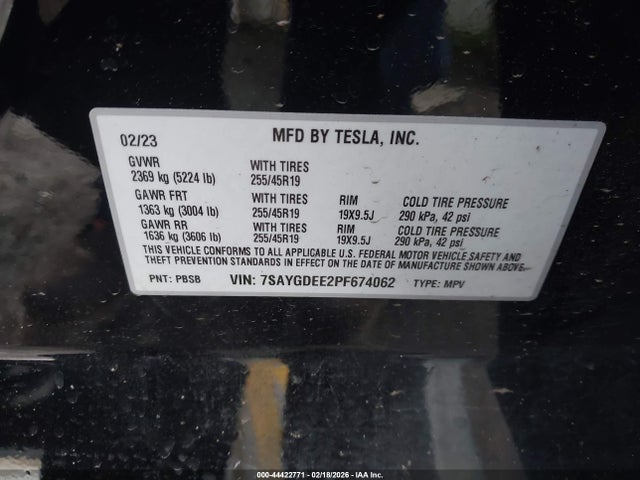 2023 Tesla Model Y Awd/long Range Dual Motor All-wheel Drive მანქანა იყიდება აუქციონზე, vin: 7SAYGDEE2PF674062, აუქციონის ნომერი: 44422771