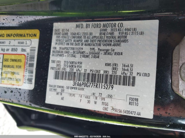 Ford FUSION S 2015 3FA6P0G77FR115279 Image 9
