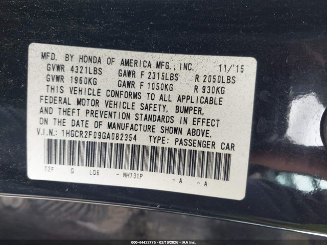 1HGCR2F09GA082354 Honda ACCORD EX