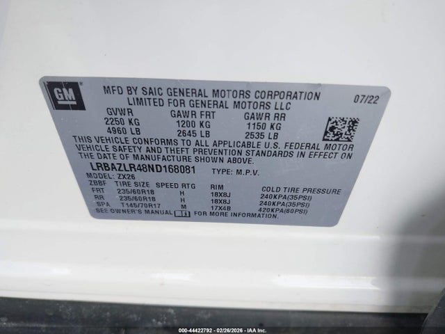 Aukcja sprzedaży 2022 Buick Envision Fwd Preferred, vin: LRBAZLR48ND168081, numer aukcji: 44422792