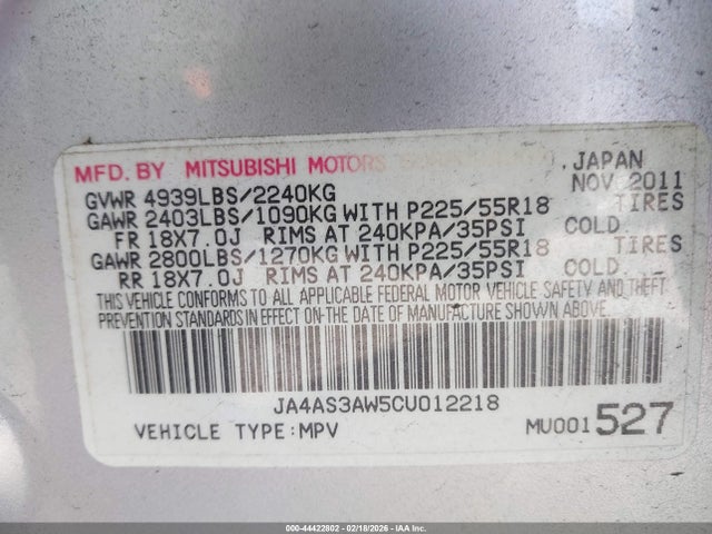 2012 MITSUBISHI OUTLANDER JA4AS3AW5CU012218 Photo 8