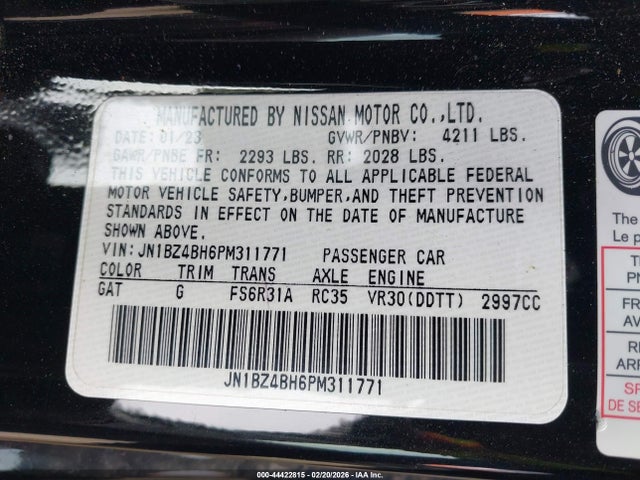 JN1BZ4BH6PM311771 Nissan Z Performance Manual