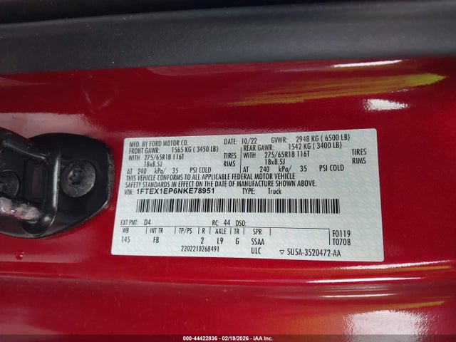 2022 FORD F-150 1FTEX1EP6NKE78951 Photo 8