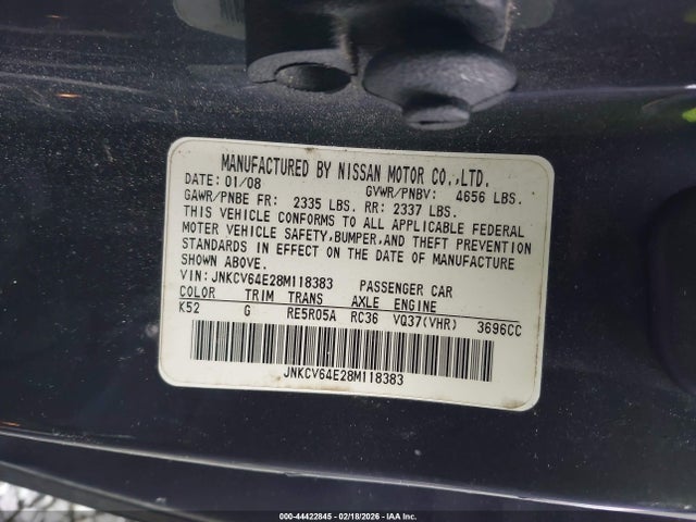 Продаж на аукціоні авто 2008 Infiniti G37 Journey, vin: JNKCV64E28M118383, номер лоту: 44422845