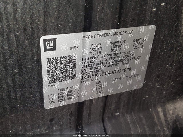 Продаж на аукціоні авто 2018 Chevrolet Tahoe Commercial Fleet, vin: 1GNSKDEC4JR332928, номер лоту: 44422867