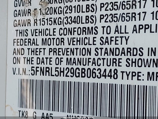 Aukcja sprzedaży 2016 Honda Odyssey Lx, vin: 5FNRL5H29GB063448, numer aukcji: 44422873
