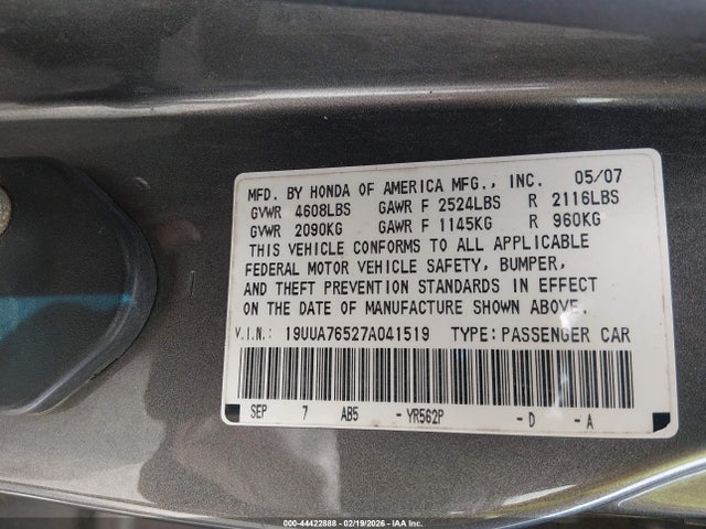 2007 ACURA TL 19UUA76527A041519 Photo 8