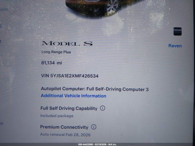 2021 TESLA MODEL S 5YJSA1E2XMF426534 Photo 6