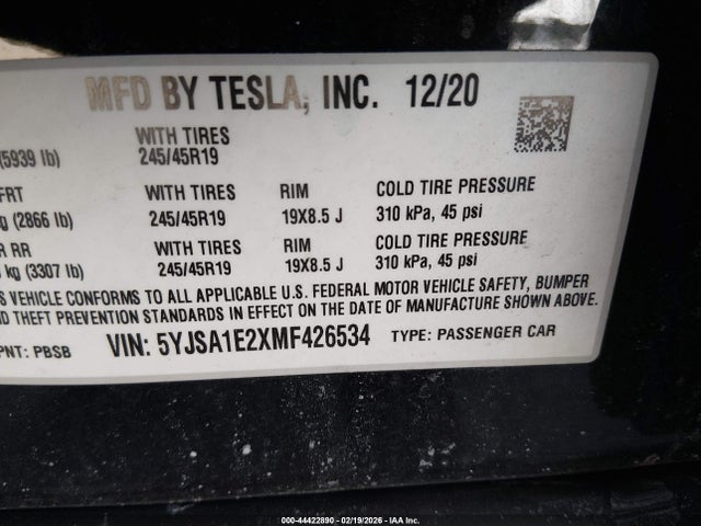 2021 TESLA MODEL S 5YJSA1E2XMF426534 Photo 8
