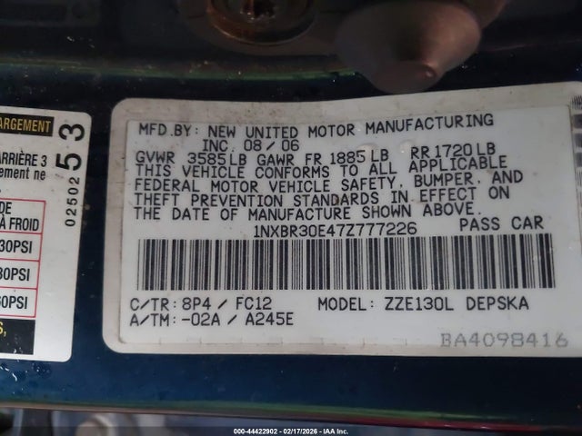 Aukcja sprzedaży 2007 Toyota Corolla S, vin: 1NXBR30E47Z777226, numer aukcji: 44422902
