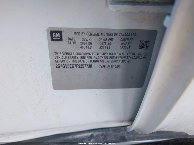 Продажа на аукционе авто 2015 Buick Regal 1fl, vin: 2G4GV5EK7F9257738, номер лота: 44422910
