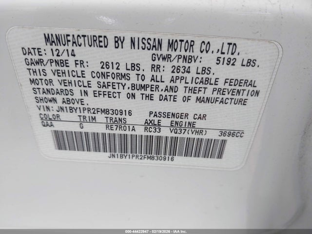 Aukcja sprzedaży 2015 Infiniti Q70l 3.7x, vin: JN1BY1PR2FM830916, numer aukcji: 44422947