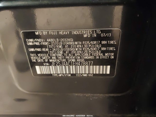 Продаж на аукціоні авто 2014 Subaru Forester 2.5i, vin: JF2SJAAC1EH478877, номер лоту: 44422952