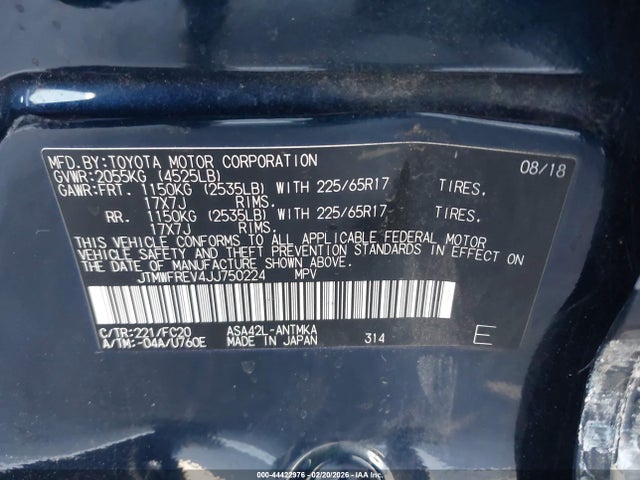 JTMWFREV4JJ750224 Toyota Rav4 Xle