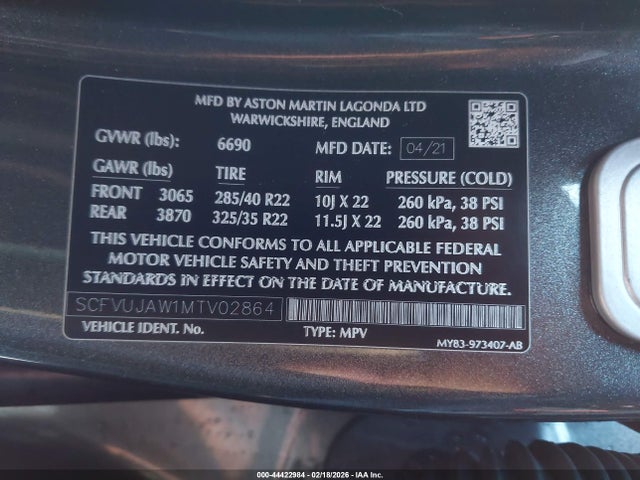 SCFVUJAW1MTV02864 Aston Martin DBX