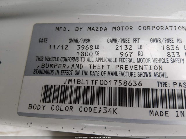 2013 Mazda Mazda3 I Sv მანქანა იყიდება აუქციონზე, vin: JM1BL1TF0D1758636, აუქციონის ნომერი: 44422991