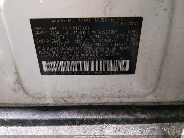 Subaru Outback 2.5i Premium 2017 4S4BSACC4H3318093 Image 9