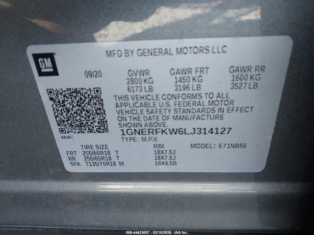 1GNERFKW6LJ314127 Chevrolet Traverse Fwd Ls